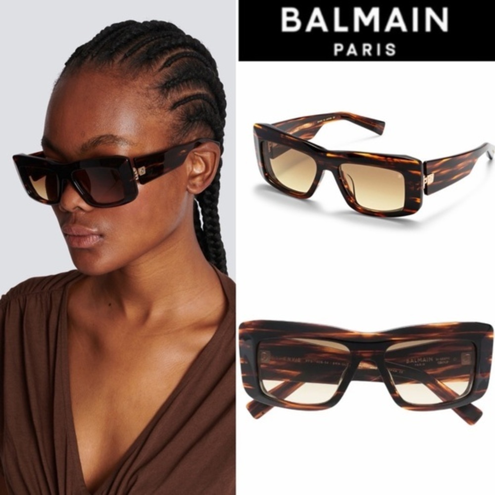 Balmain Eyewear Envie Square-Frame Tortoise Shell Sunglasses NWT